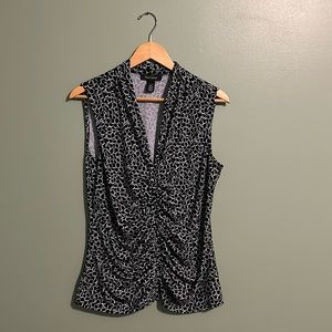 White House Black Market - Black and White Rouched Sleeveless Top - Large